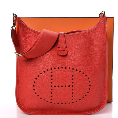 Hermes Taurillon Clemence Evelyne III PM Rouge De Coeur 12 of 12