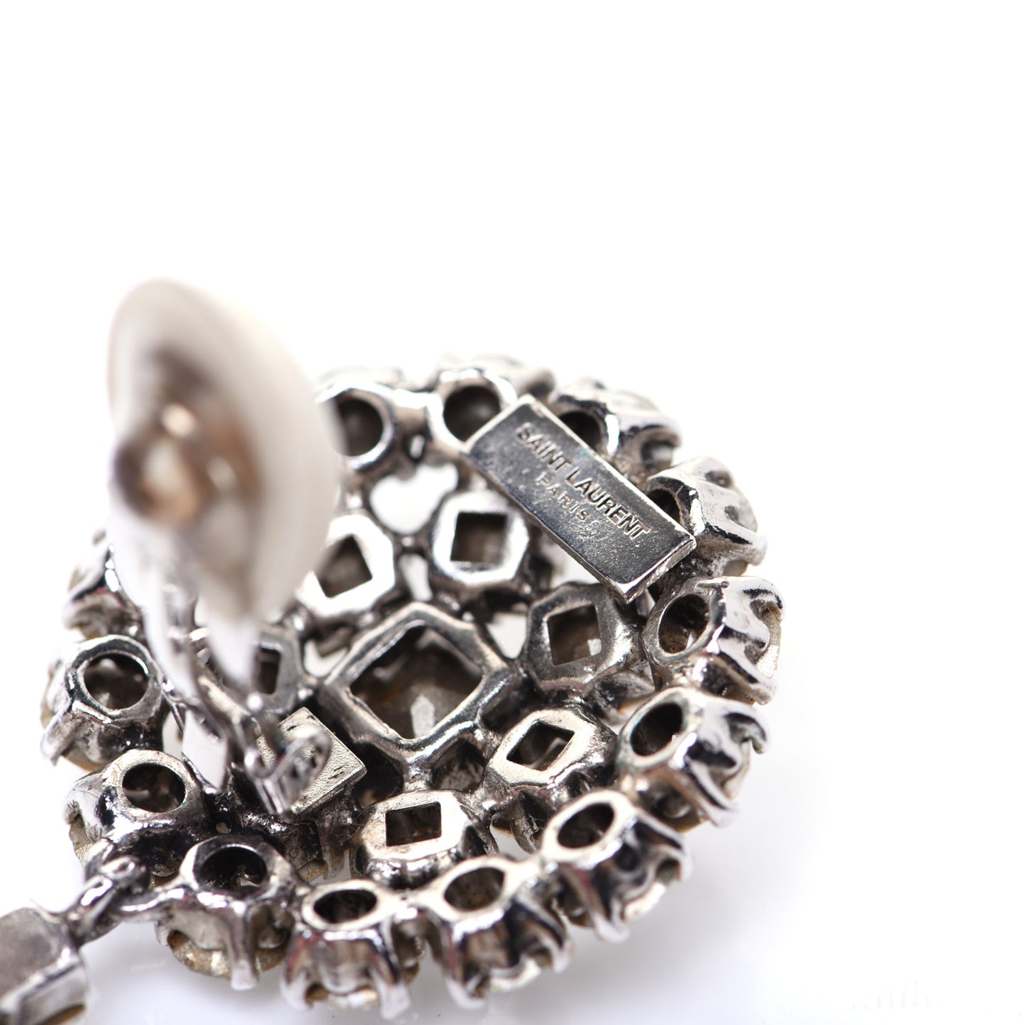 Crystal Oversized Smoking Clip On Drop Earring Silver