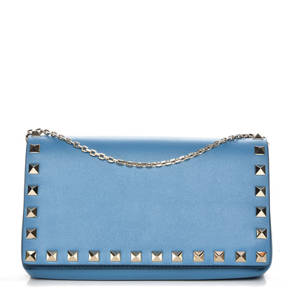 Valentino Garavani Vitello Small Rockstud Chain Flap Crossbody Bag Light Blue 1 of 6