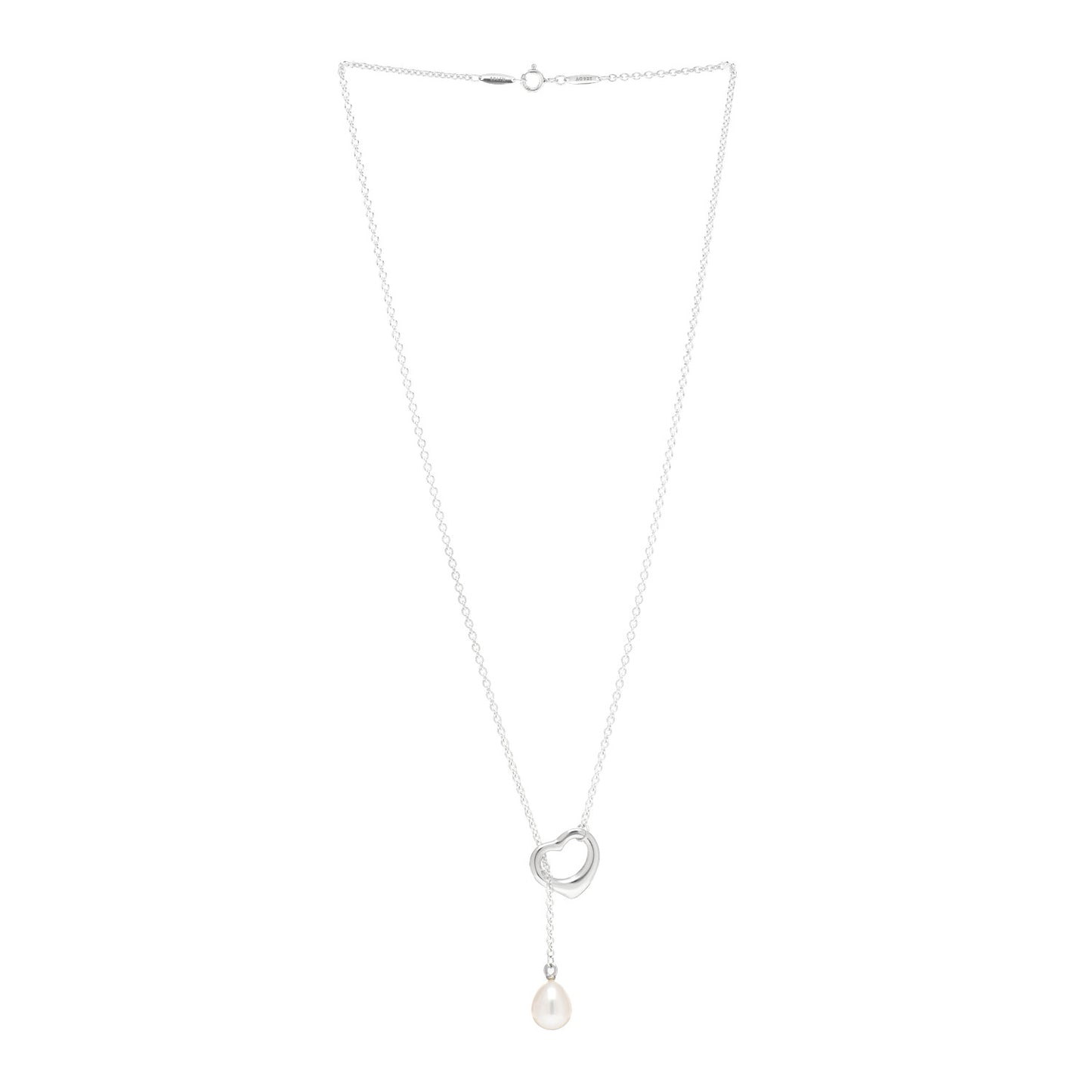 Sterling Silver Pearl 9-9.5mm Elsa Peretti Open Heart Lariat Necklace