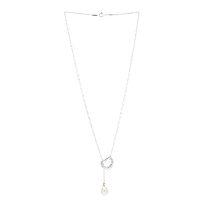 Tiffany Sterling Silver Pearl 9-9.5mm Elsa Peretti Open Heart Lariat Necklace 3 of 4