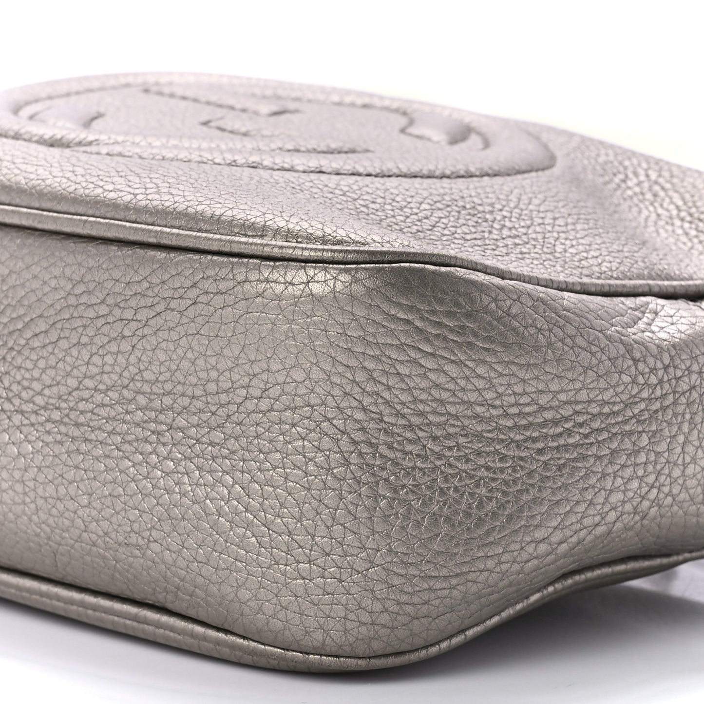 Metallic Pebbled Calfskin Small Soho Disco Bag Golden Beige