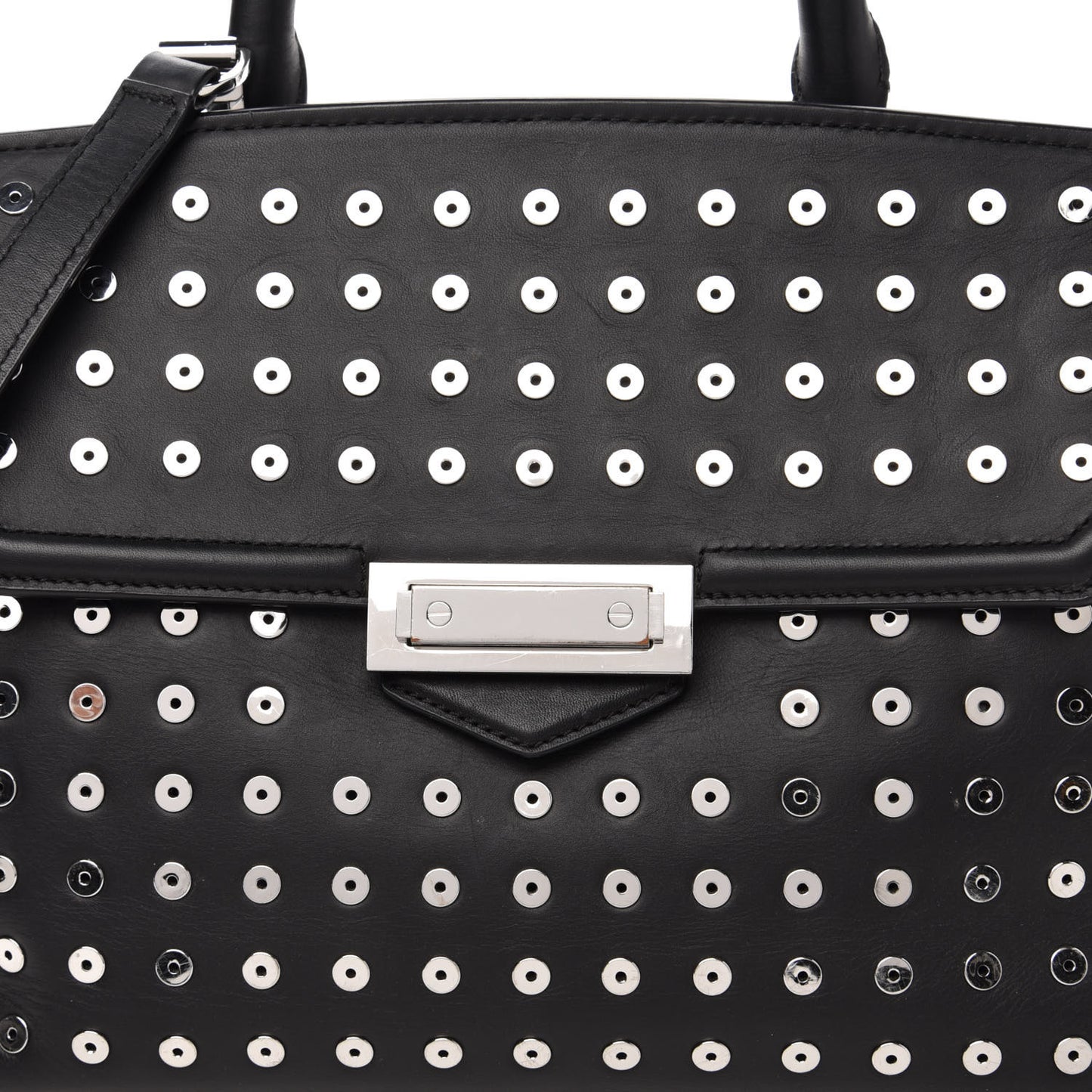 Lambskin Eyelets Marion Tote Black Silver Hardware