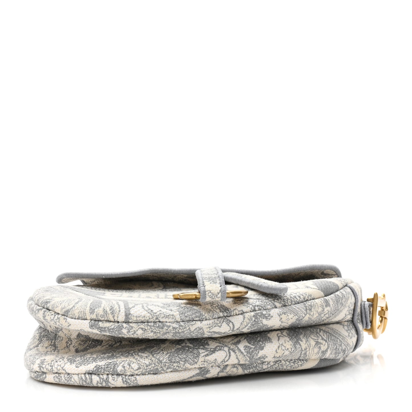 Canvas Embroidered Toile de Jouy Saddle Bag Gray