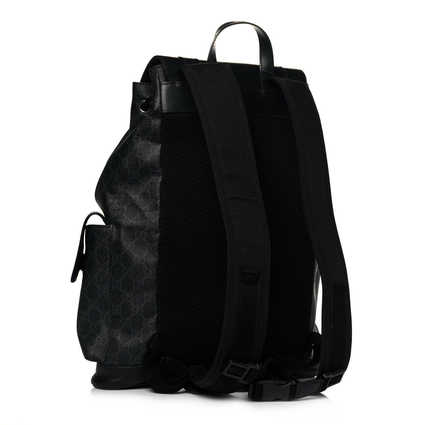 Soft GG Supreme Monogram Appia Calfskin Web Double Buckle Backpack Black