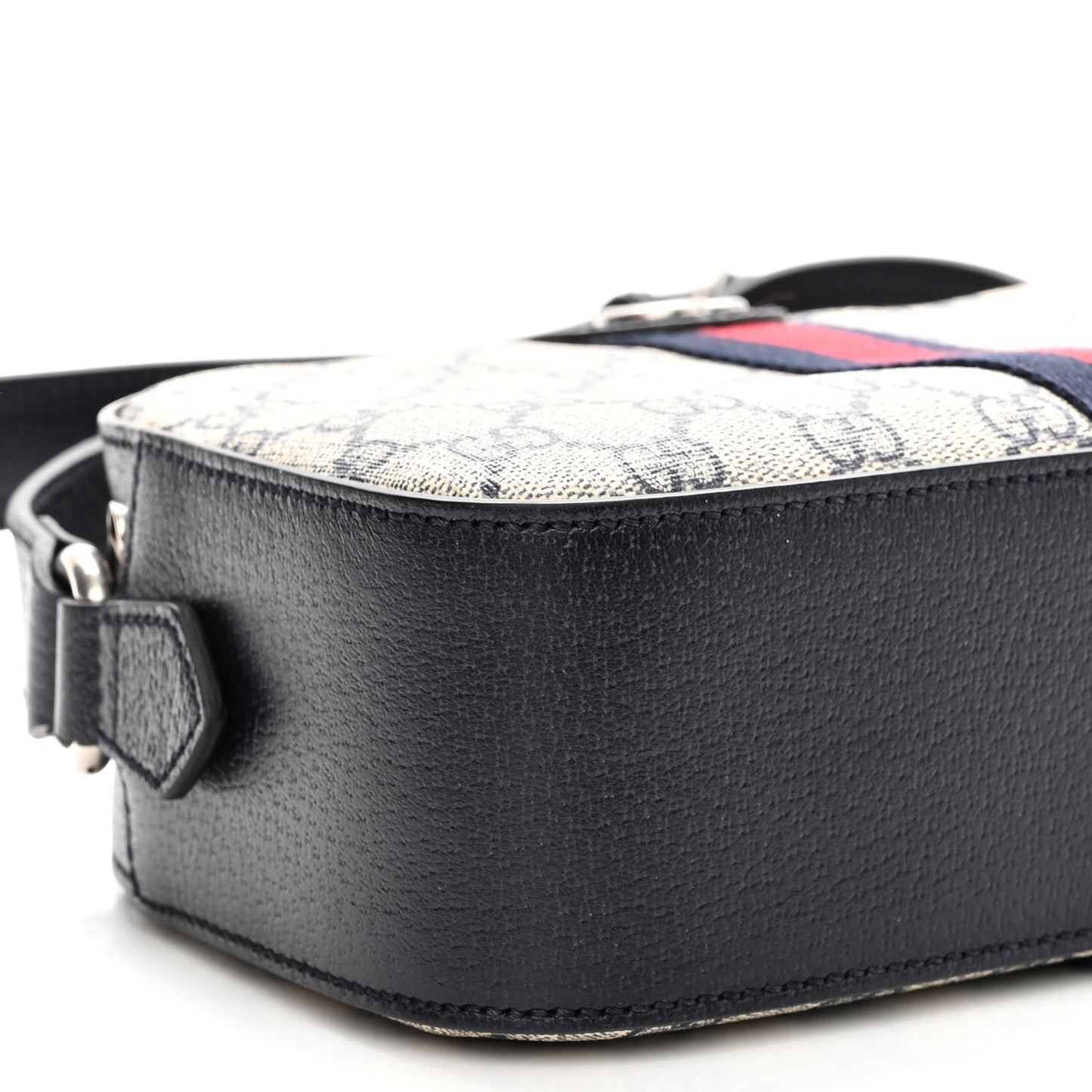 GG Supreme Monogram Textured Dollar Calfskin Web Small Ophidia Camera Bag Beige Blue