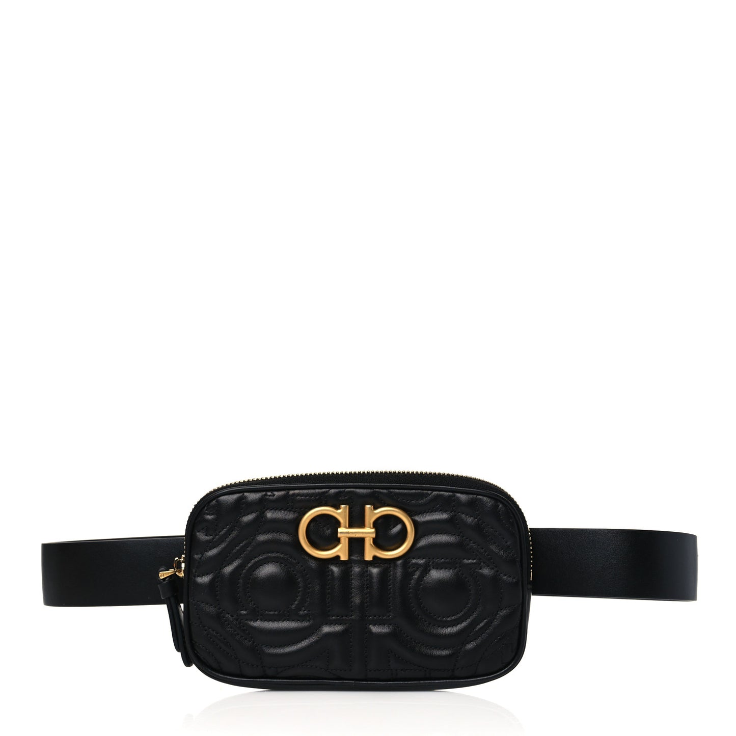 Calfskin Quilted Gancini Belt Bag Black