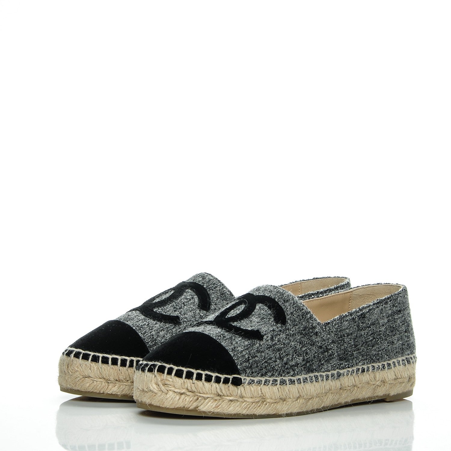 Chanel Tweed Velvet CC Espadrilles 37 Grey Black 3 of 7