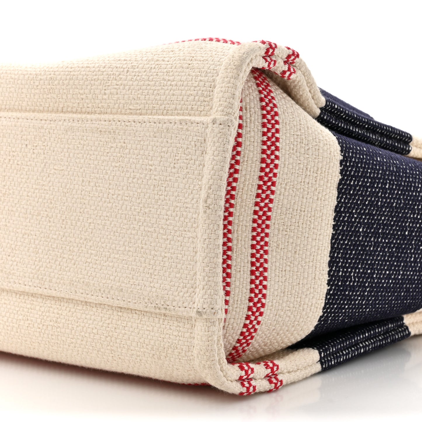 Striped Canvas Small Deauville Tote Ecru Red Blue