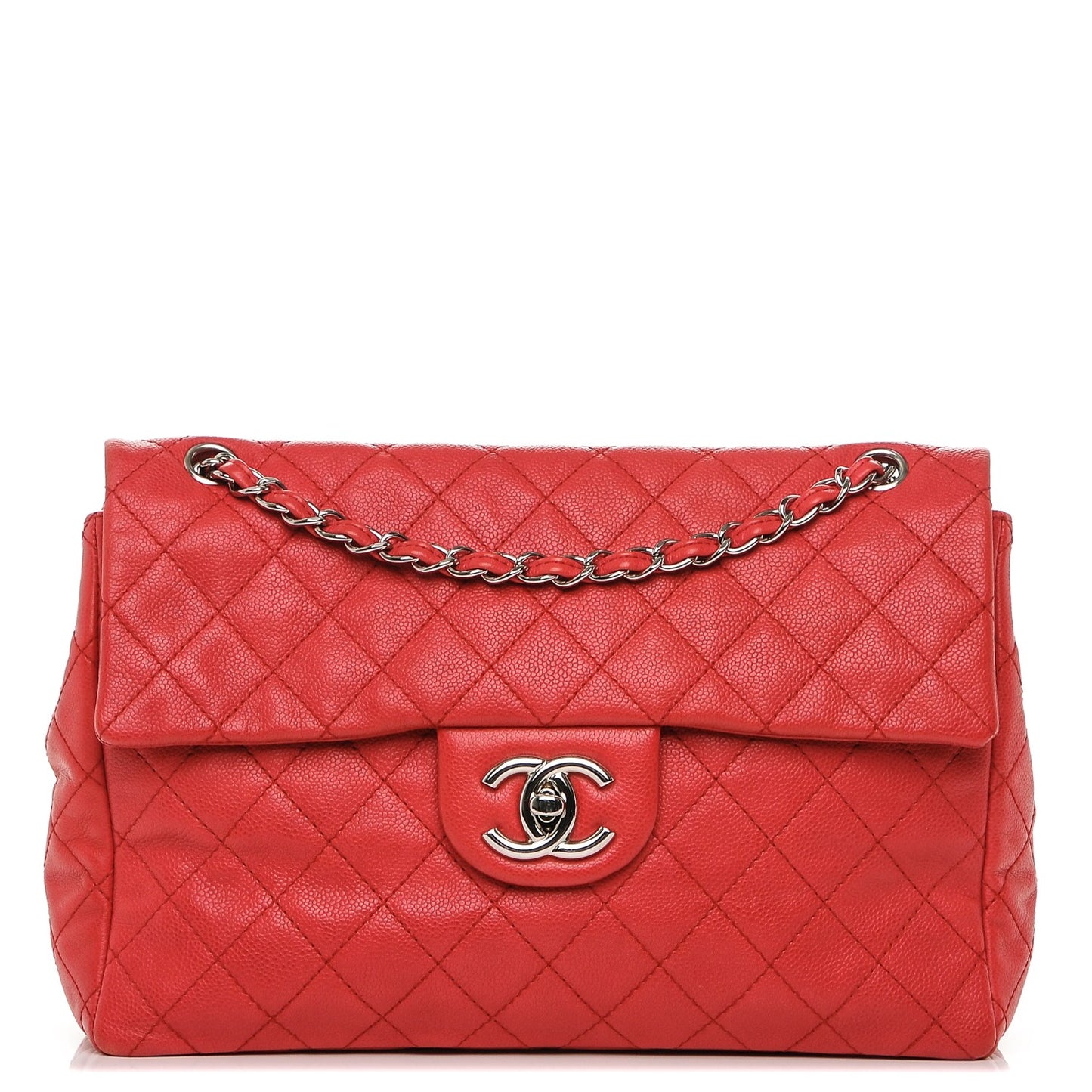 Washed Caviar Quilted Maxi Single Flap Fuchsia
