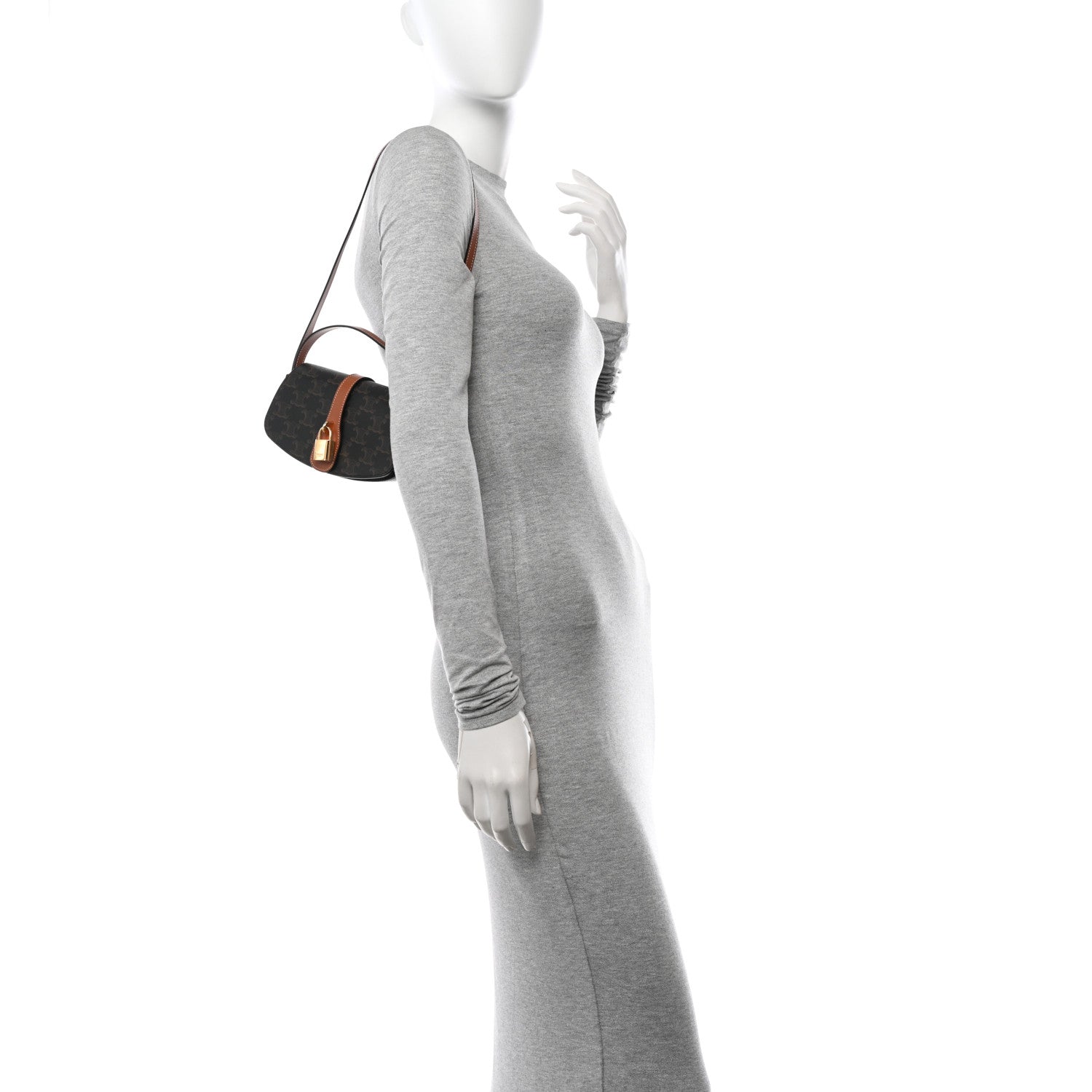 Celine Triomphe Canvas Calfskin Tabou Clutch on Strap Tan 2 of 12