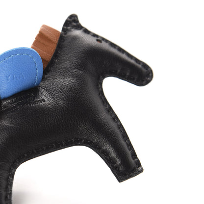 Hermes Milo Lambskin Grigri Rodeo Horse Bag Charm PM Black Gold Bleu Zanzibar 3 of 4