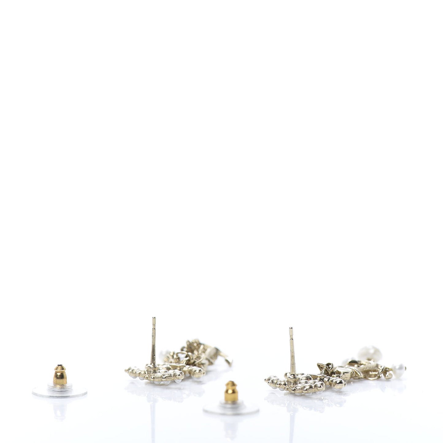 Pearl Chain CC Anchor Drop Earrings Pearly White Gold