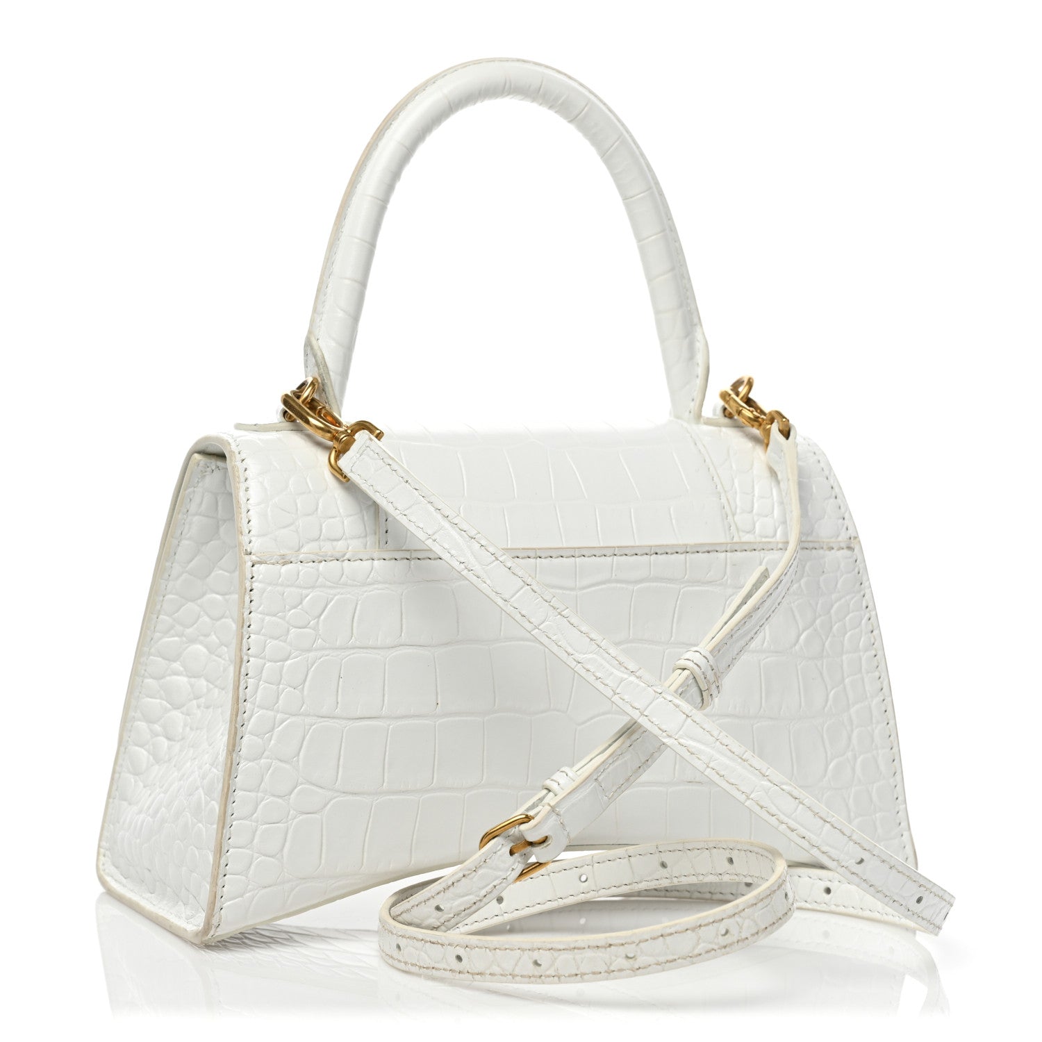 Balenciaga Shiny Calfskin Crocodile Embossed Small Hourglass Top Handle Bag Optic White 3 of 11