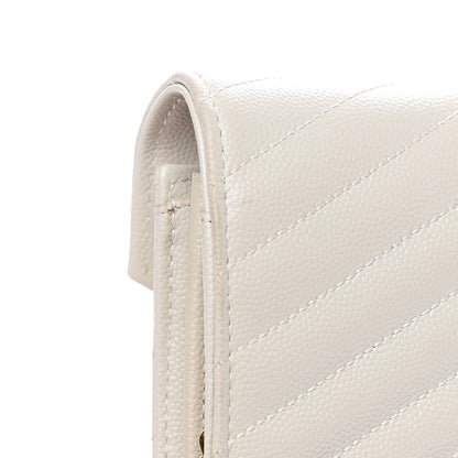 Saint Laurent Grain De Poudre Matelasse Chevron Monogram Chain Wallet Cream 6 of 11