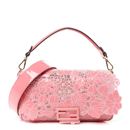 Fendi Mesh Patent Floral Embroidered Monochrome Baguette Pink 1 of 10