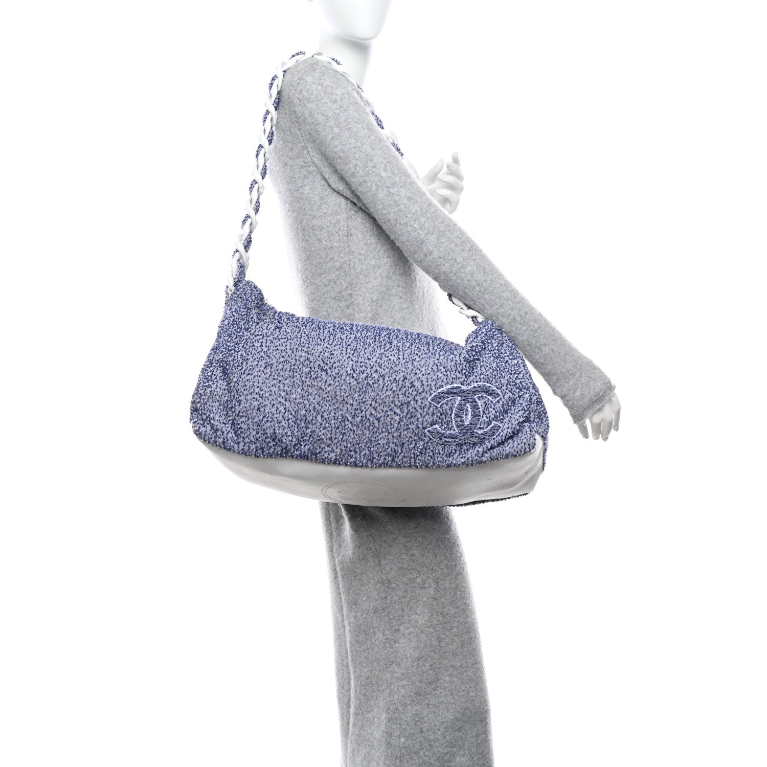 Chanel Terry Cotton Resin Chain Fizzy Hobo Blue White 2 of 12