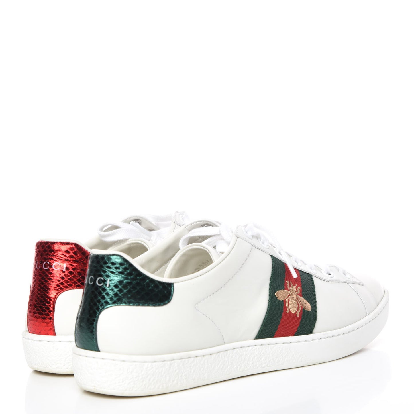Calfskin Ayers Bee Embroidered Womens Ace Sneakers 37.5 White Green