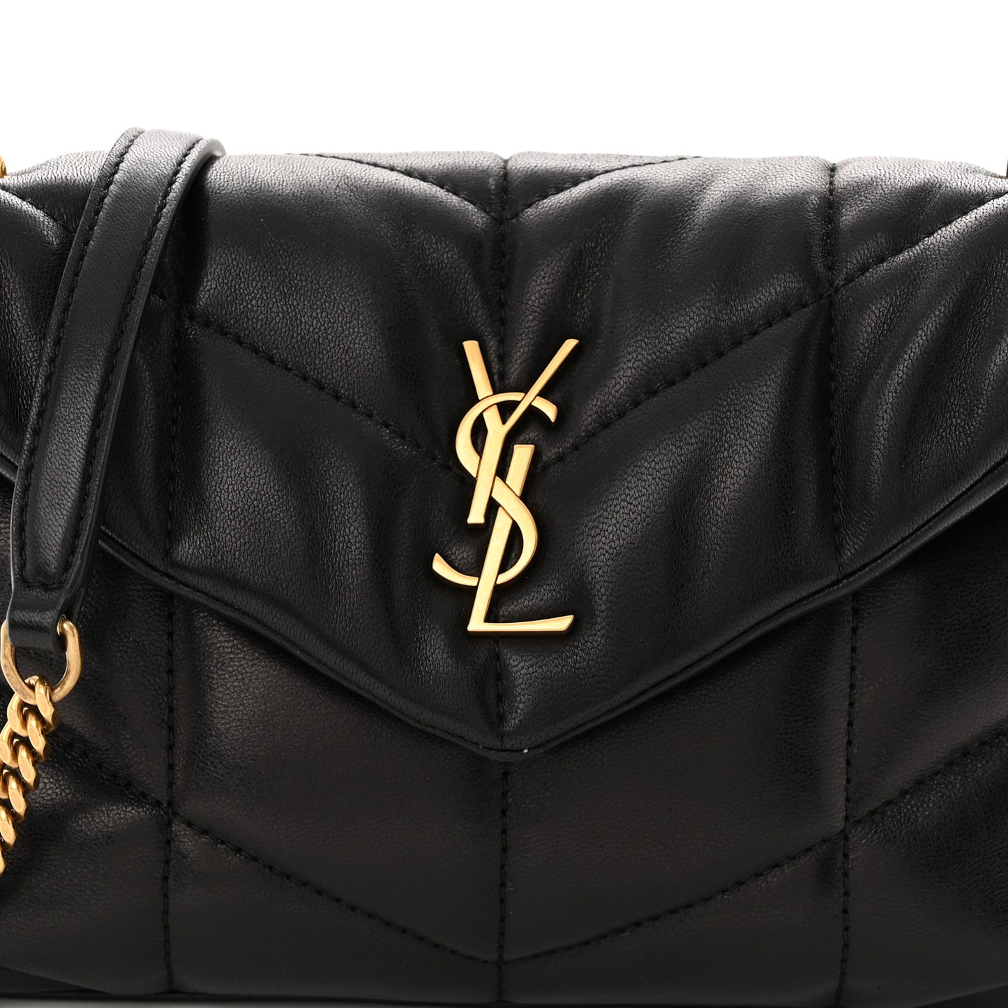 Lambskin Quilted Toy Loulou Puffer Monogram Chain Satchel Black