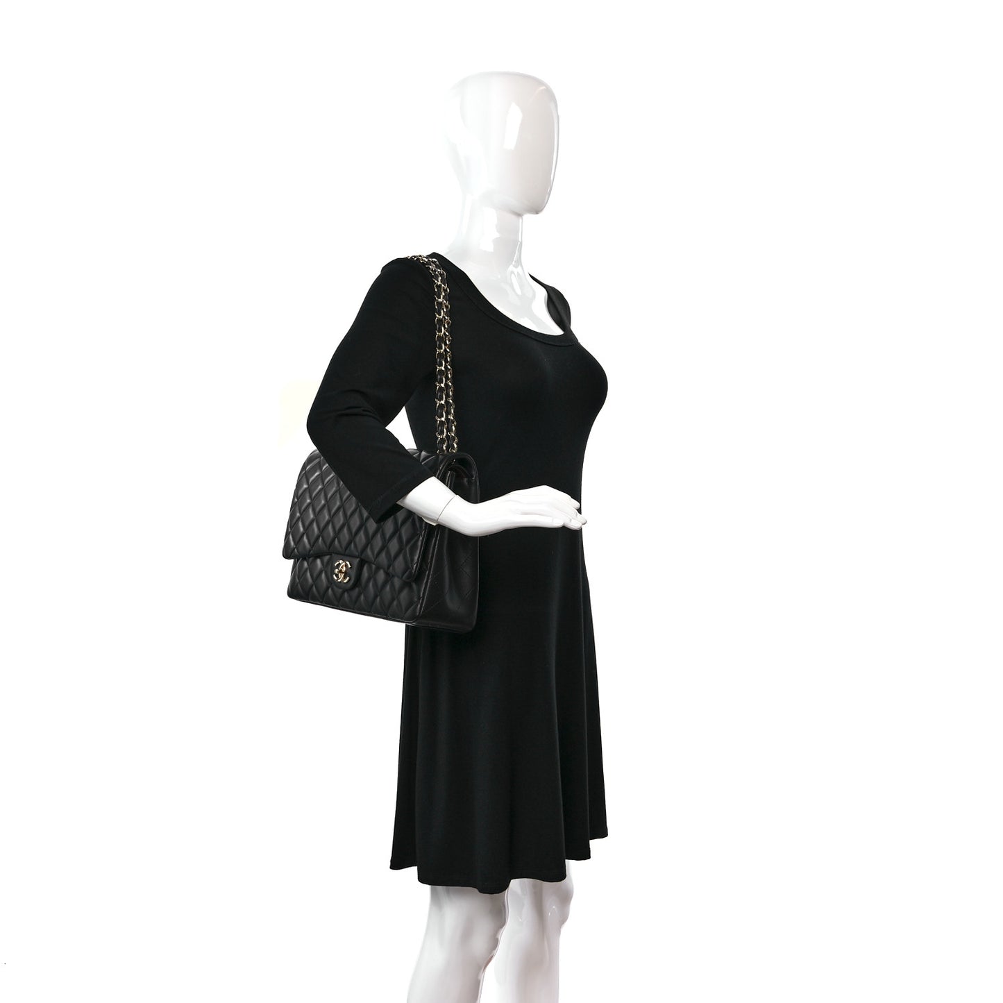 Lambskin Quilted Maxi Double Flap Black