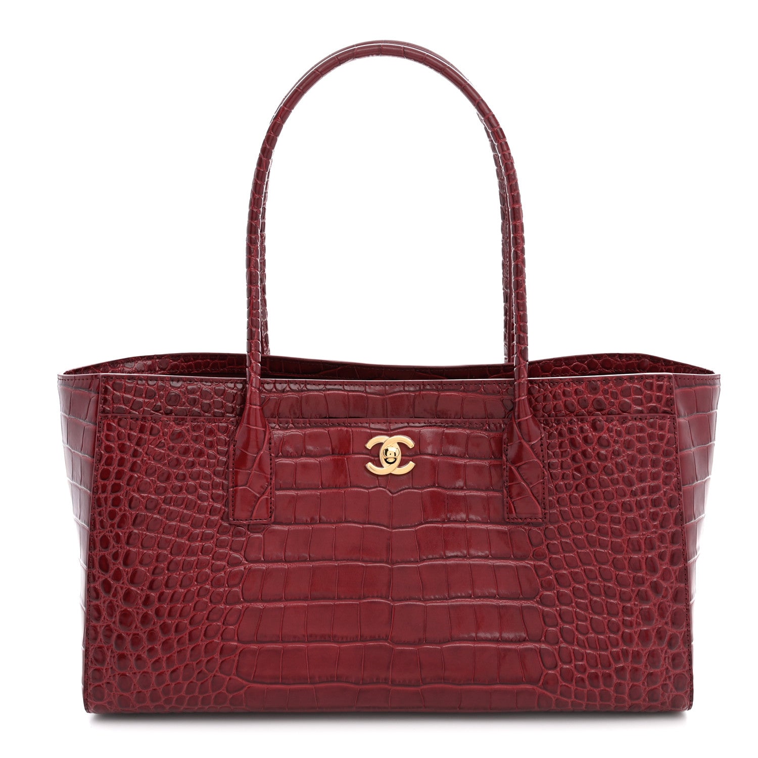 Chanel Calfskin Crocodile Embossed Archetype Small Shopping Tote Burgundy 1 of 9