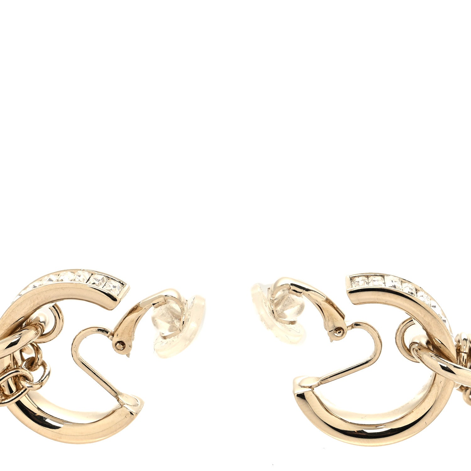 Chanel Pearl Crystal No 5 CC Clip On Pendant Drop Earrings Gold Pearly White 3 of 4