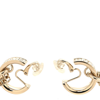 Chanel Pearl Crystal No 5 CC Clip On Pendant Drop Earrings Gold Pearly White 3 of 4