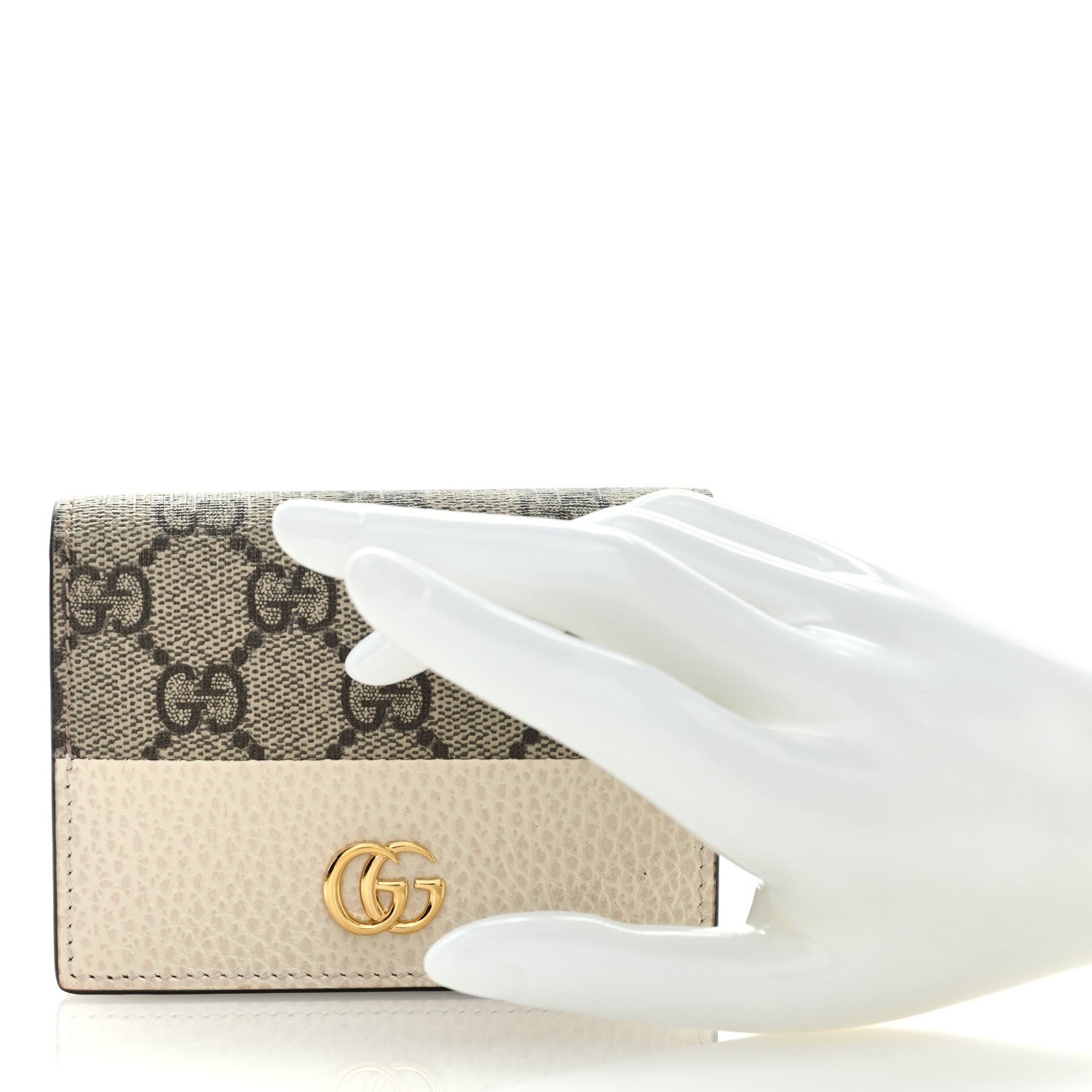 Gucci Dollar Calfskin GG Supreme Monogram GG Marmont Card Case Mystic White Beige Ebony 2 of 7