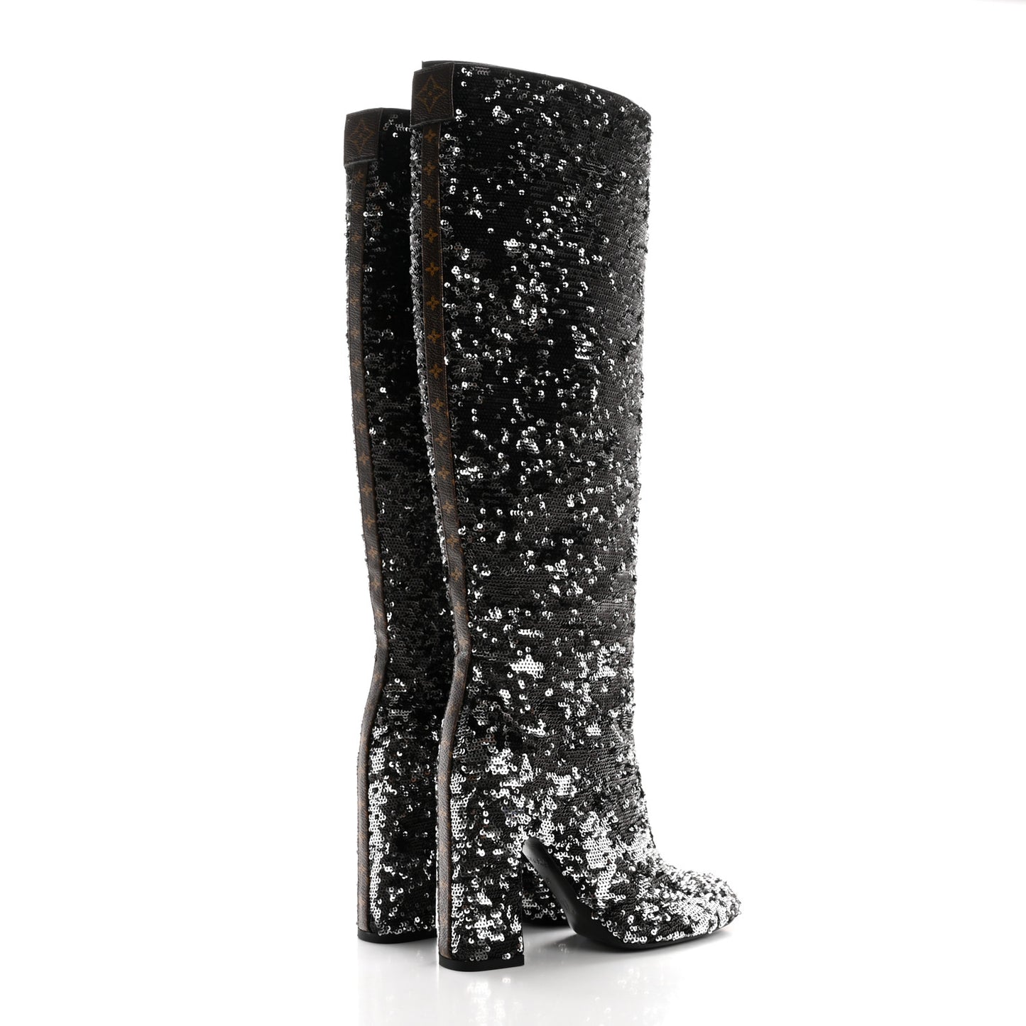 Sequin Donna High Boots 37 Black
