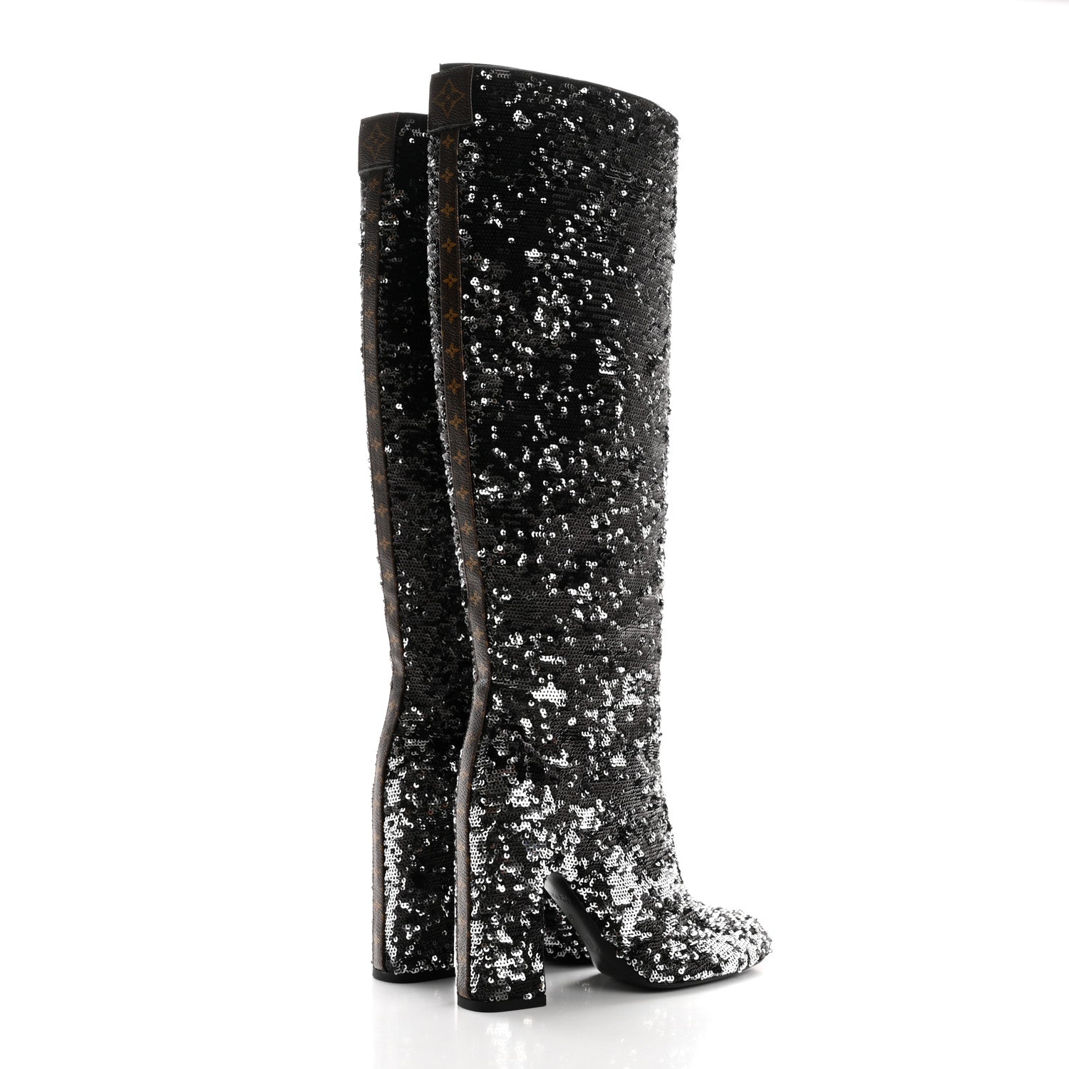 Louis Vuitton Sequin Donna High Boots 37 Black 4 of 8
