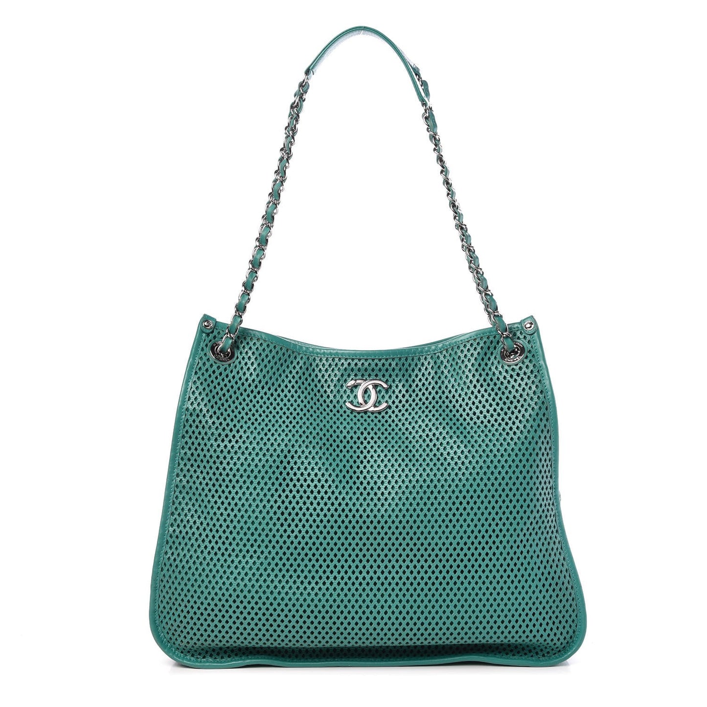 Calfskin Perforated Up In The Air Tote Green