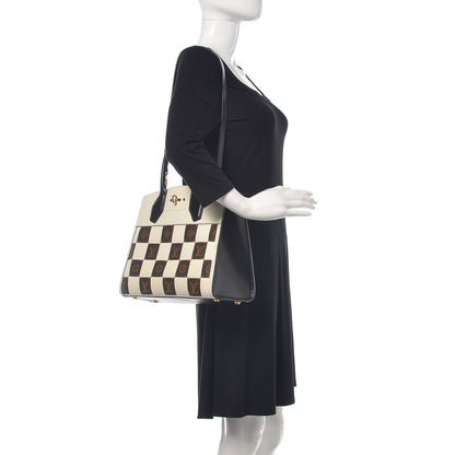 Louis Vuitton Calfskin Monogram Damier Tressage City Steamer MM Creme 2 of 15