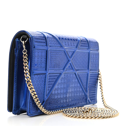 Christian Dior Metallic Patent Micro-Cannage Diorama Wallet on Chain Pouch Mirror Blue 3 of 11