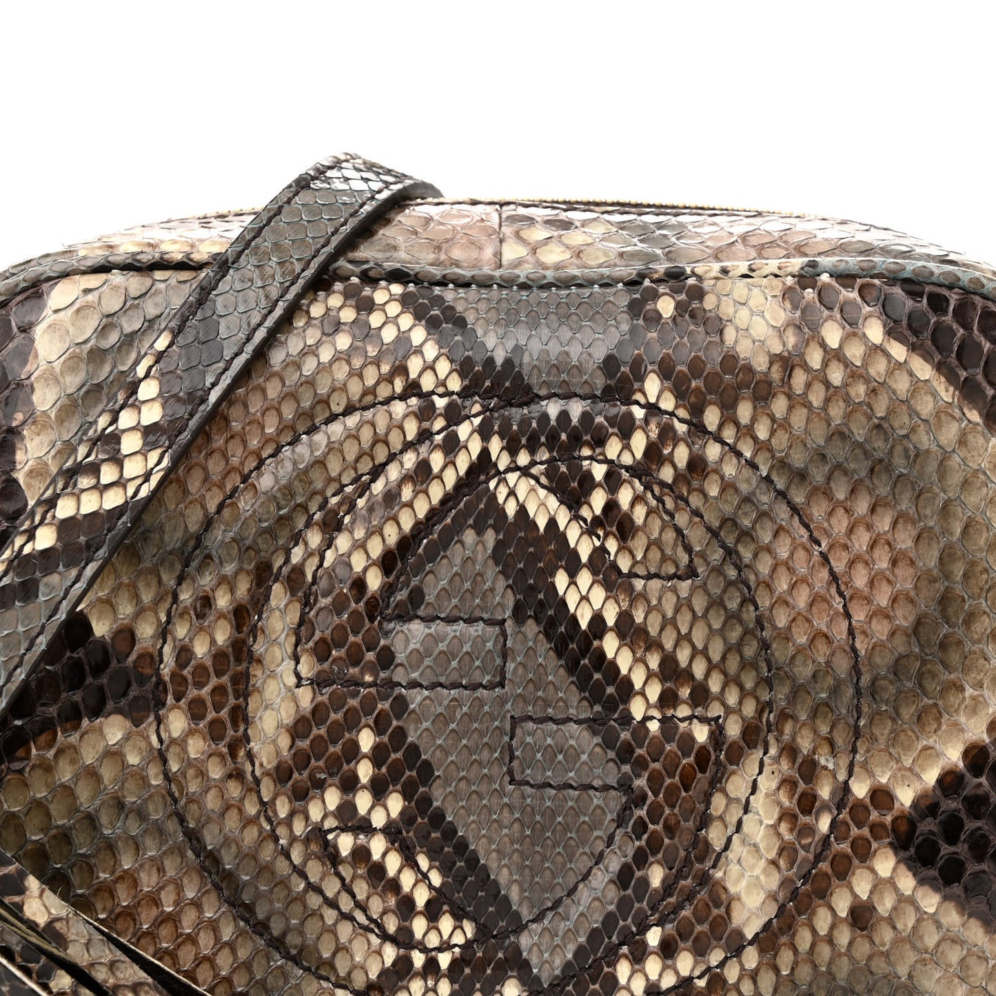 Snakeskin Small Soho Disco Bag Off White Nut Brown Beige