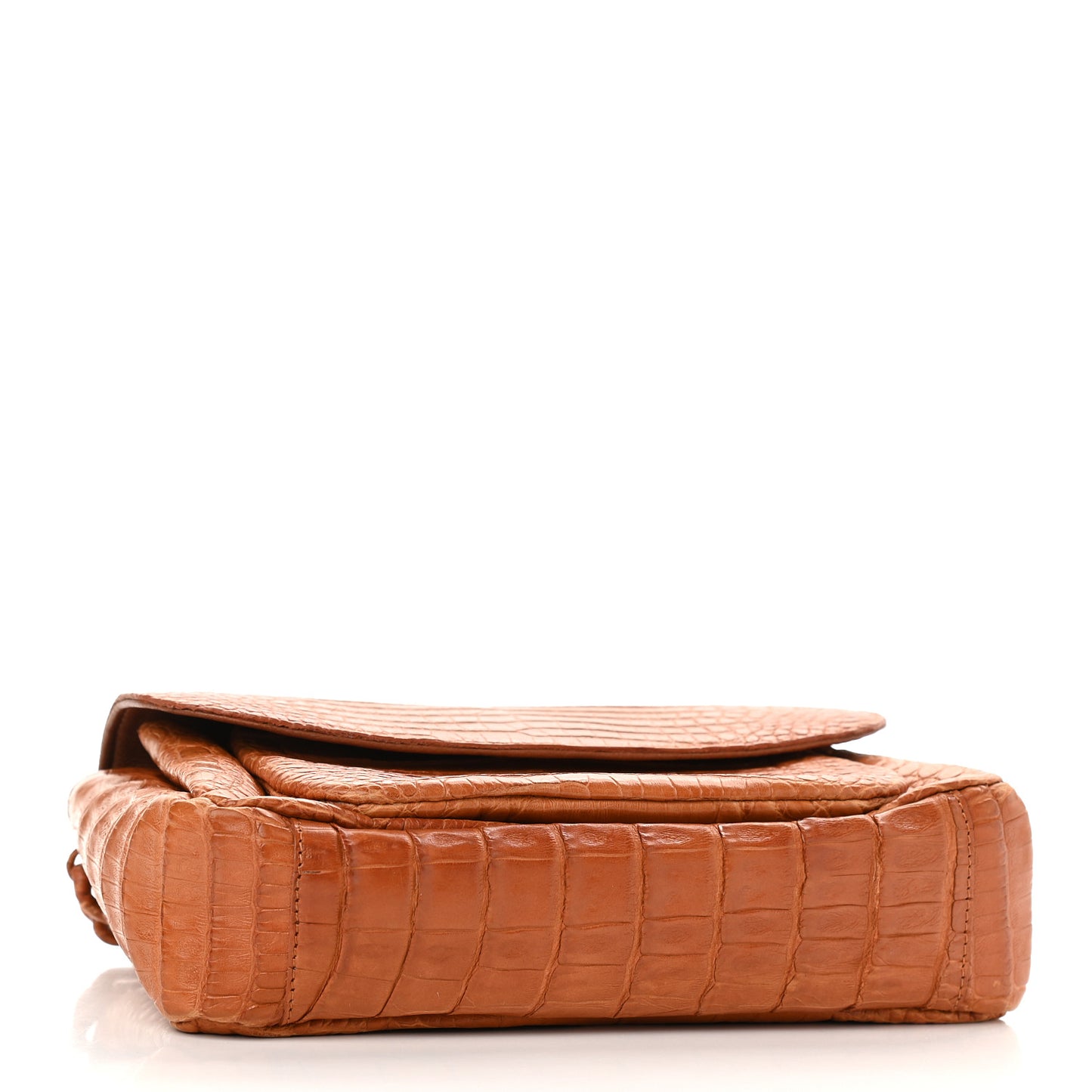 Crocodile Flap Chain Shoulder Bag Brown