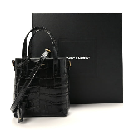 Saint Laurent Calfskin Crocodile Embossed Paris Mini Toy Shopper Tote Black 10 of 10