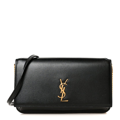 Saint Laurent Grained Calfskin Monogram Phone Holder Crossbody Black 1 of 11