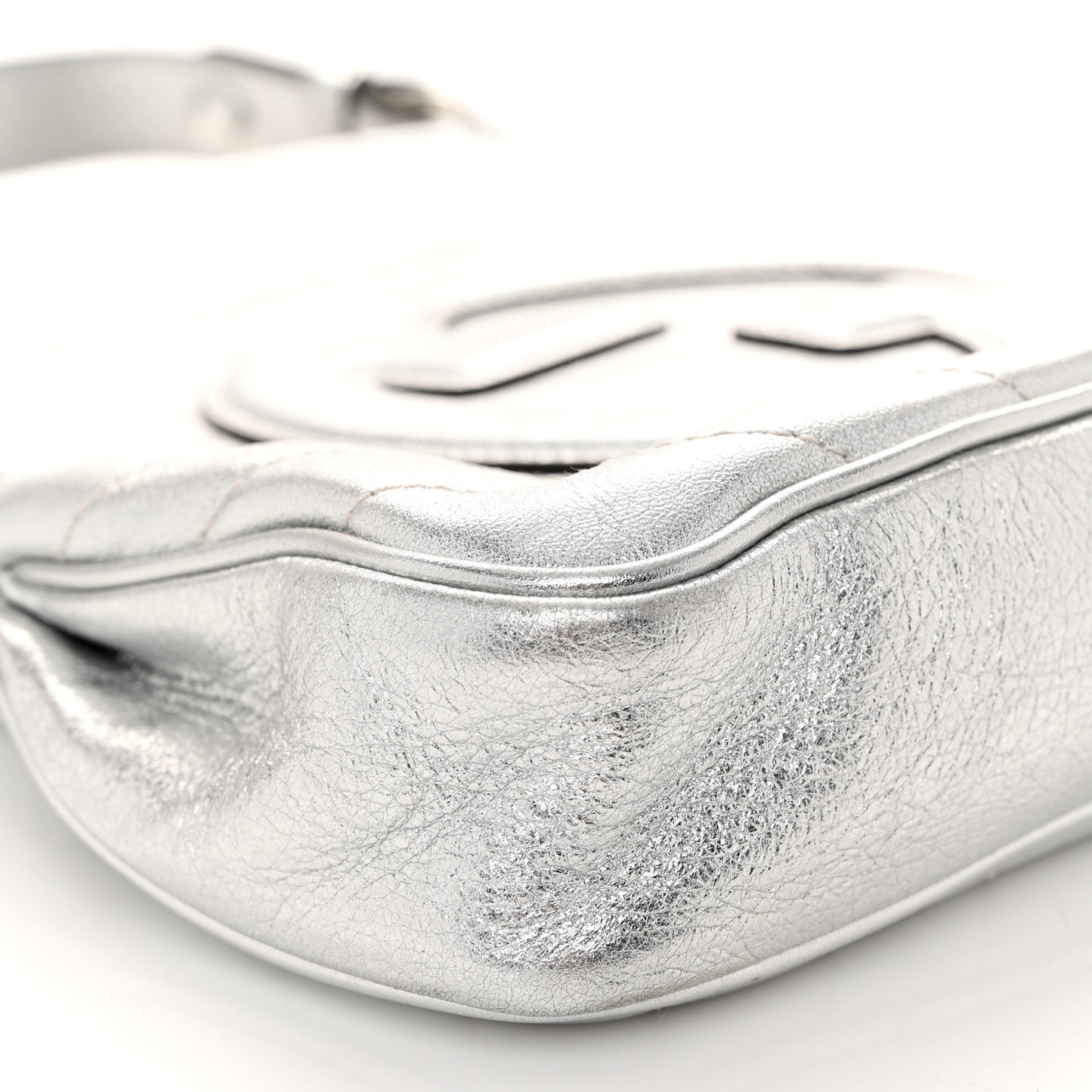 Sakai Be Green Calfskin Diagonal Stitched Small Blondie Tote Silver