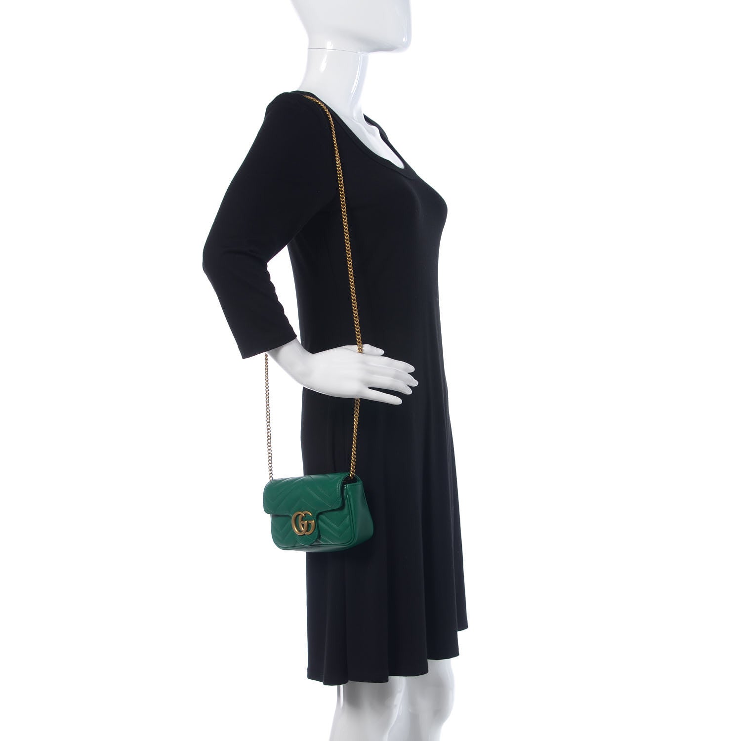 Gucci Calfskin Matelasse Super Mini GG Marmont Shoulder Bag Emerald Green 2 of 10