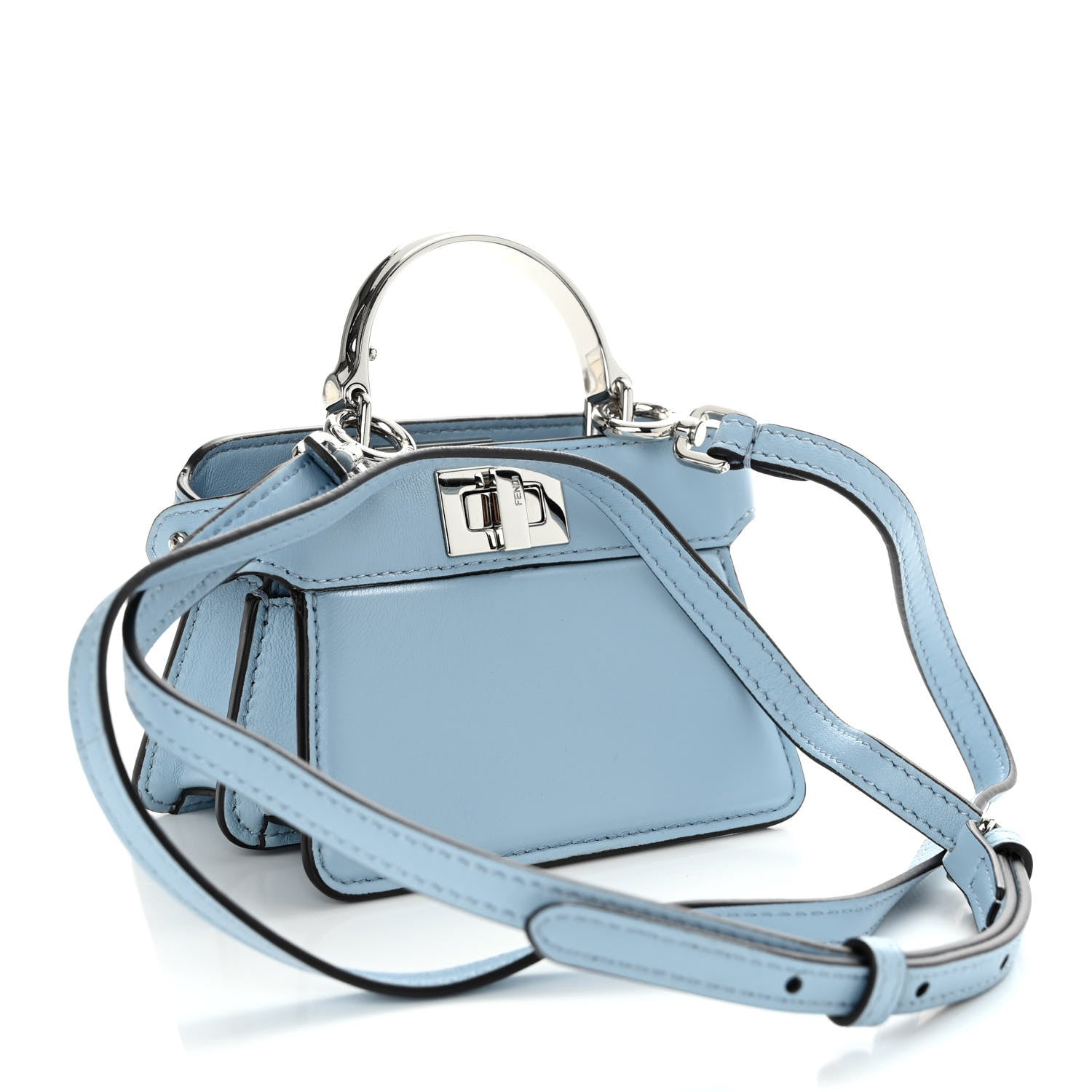 Fendi Shiny Nappa Nano Peekaboo Maxi Handle Satchel Azzurro Baby 3 of 9