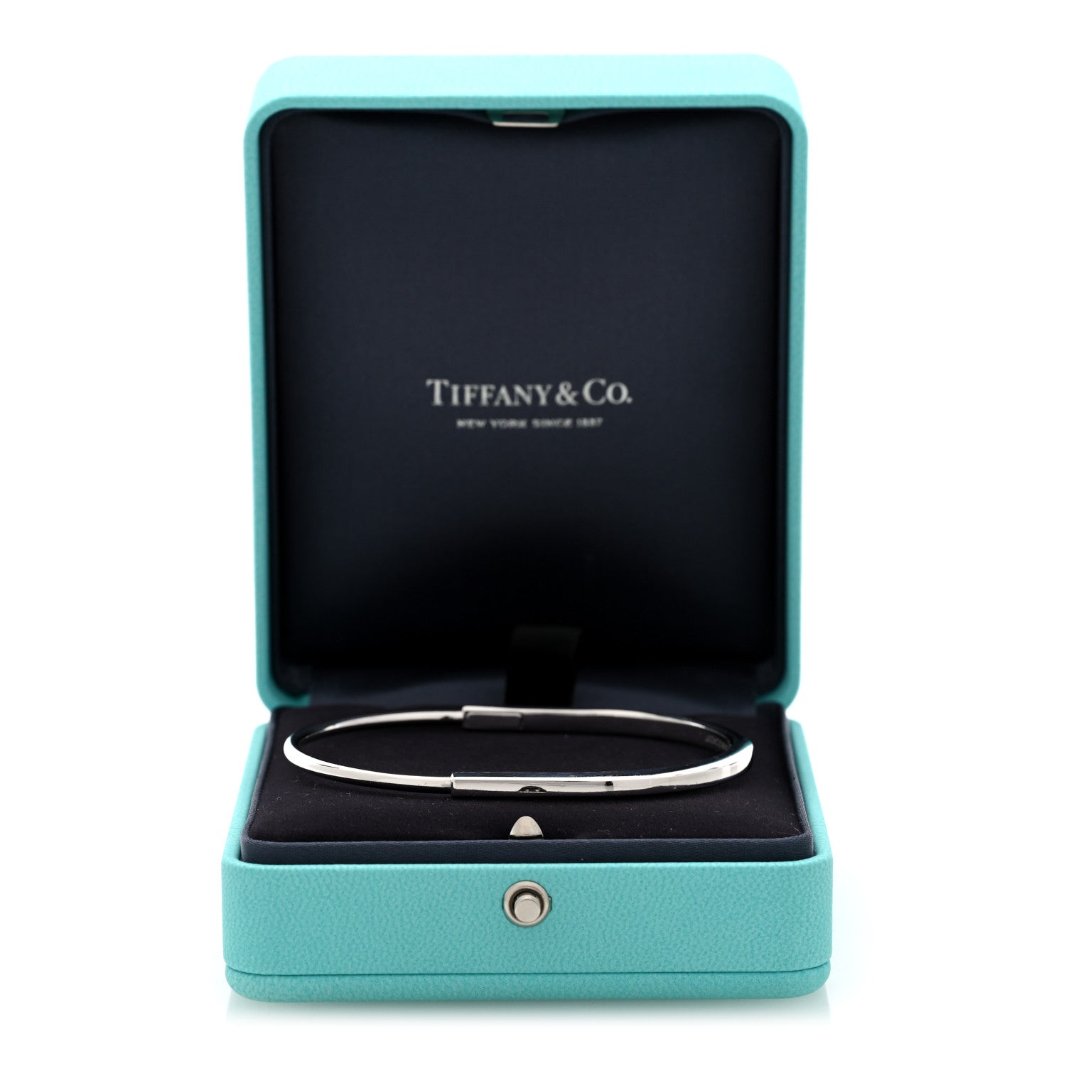 Tiffany 18K White Gold Lock Narrow Bangle Bracelet 5 of 5