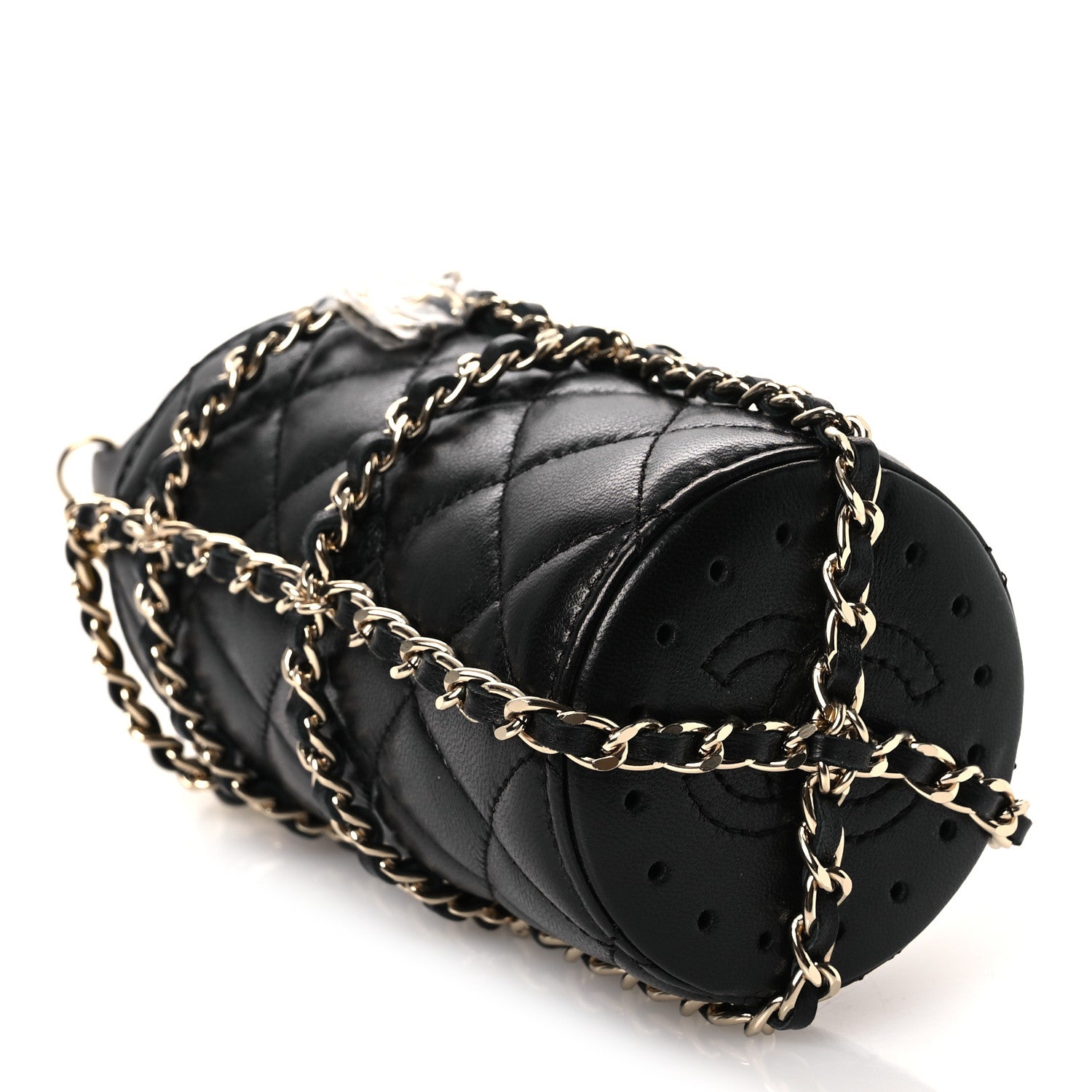 Chanel Lambskin Quilted CC To Drink Water Bottle Black Gold 4 of 12