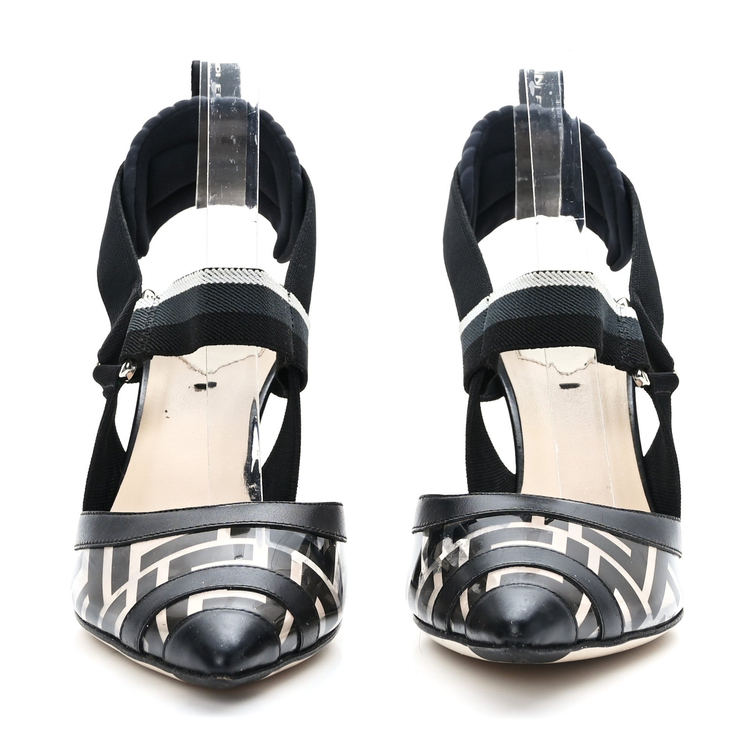 Fendi PVC Vitello FF Colibri 85mm Slingback Pumps 38 Transparent Black 2 of 9