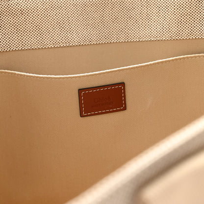 Chloe Cotton Calfskin Large Woody Ribbon Tote White Brown 7 of 13