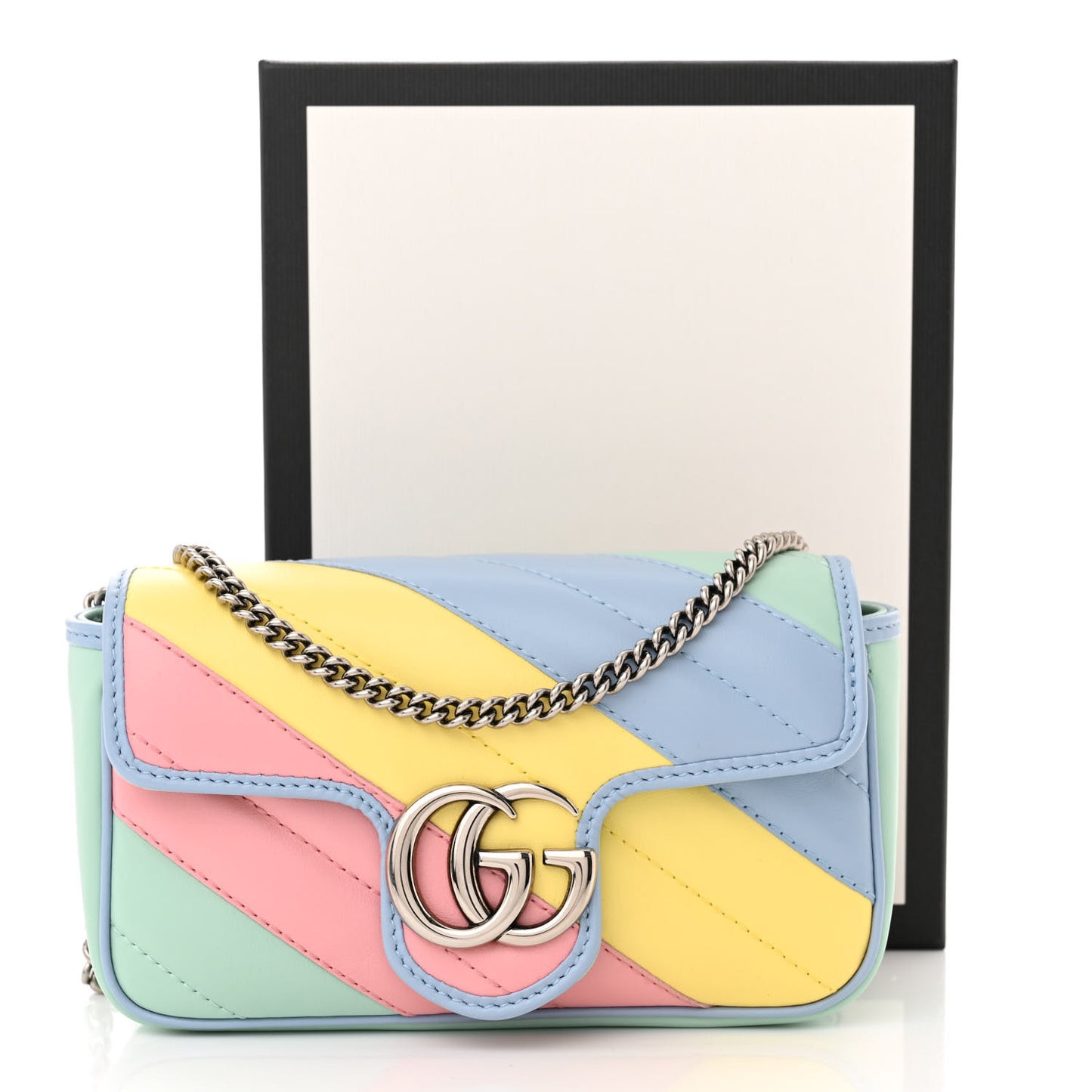 Calfskin Matelasse Diagonal Super Mini GG Marmont Shoulder Bag Multicolor Pastel