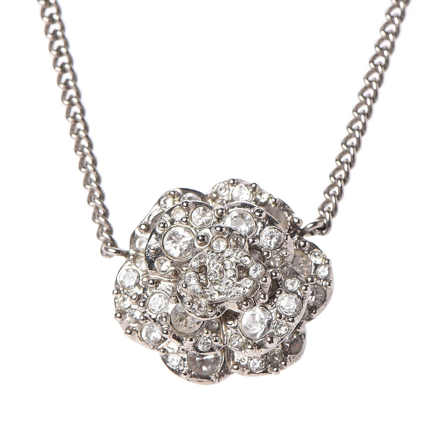 Swarovski Crystal Camellia CC Necklace Silver