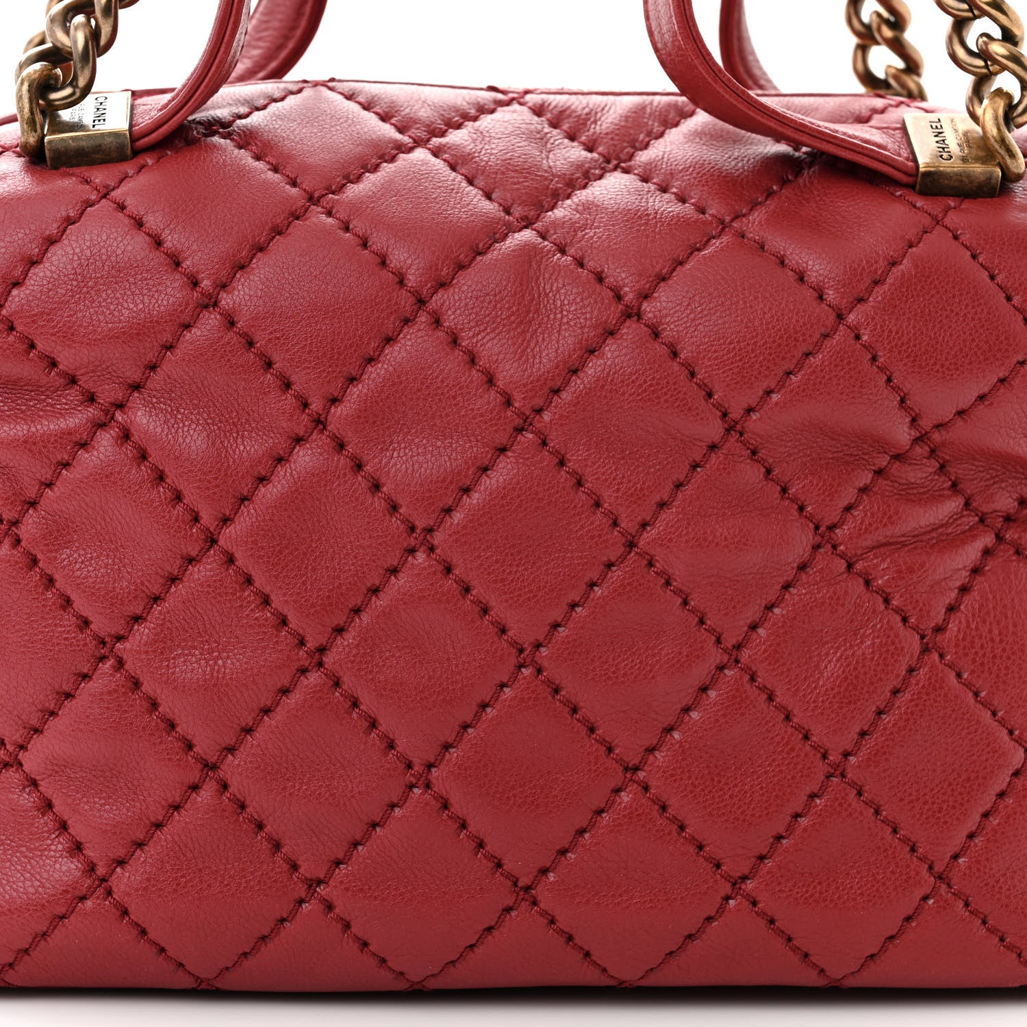 Chanel Calfskin Stitched Bowling Bag Red 8 of 10