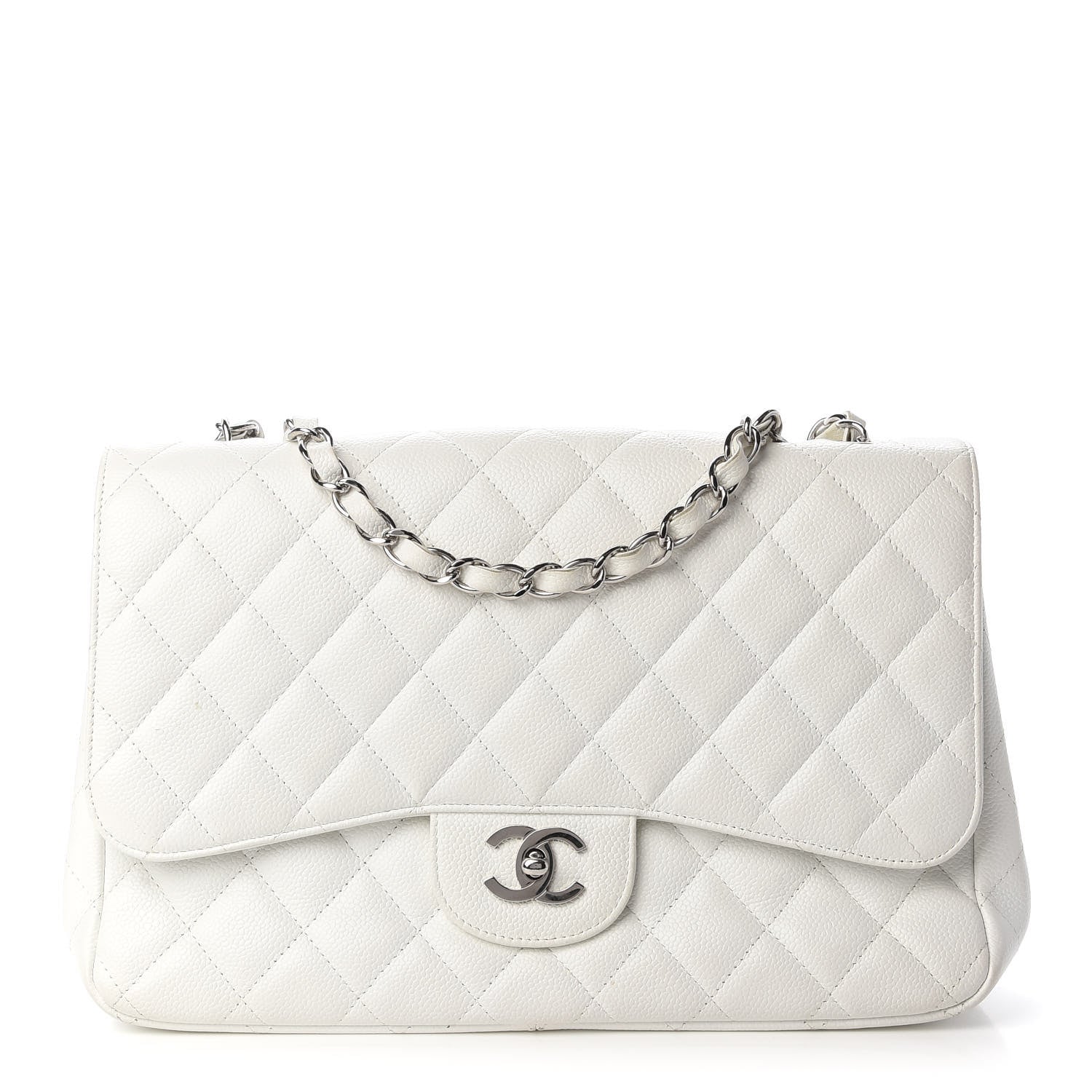 Chanel Caviar Quilted Jumbo Single Flap White 1 of 12
