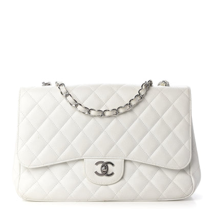 Chanel Caviar Quilted Jumbo Single Flap White 1 of 12