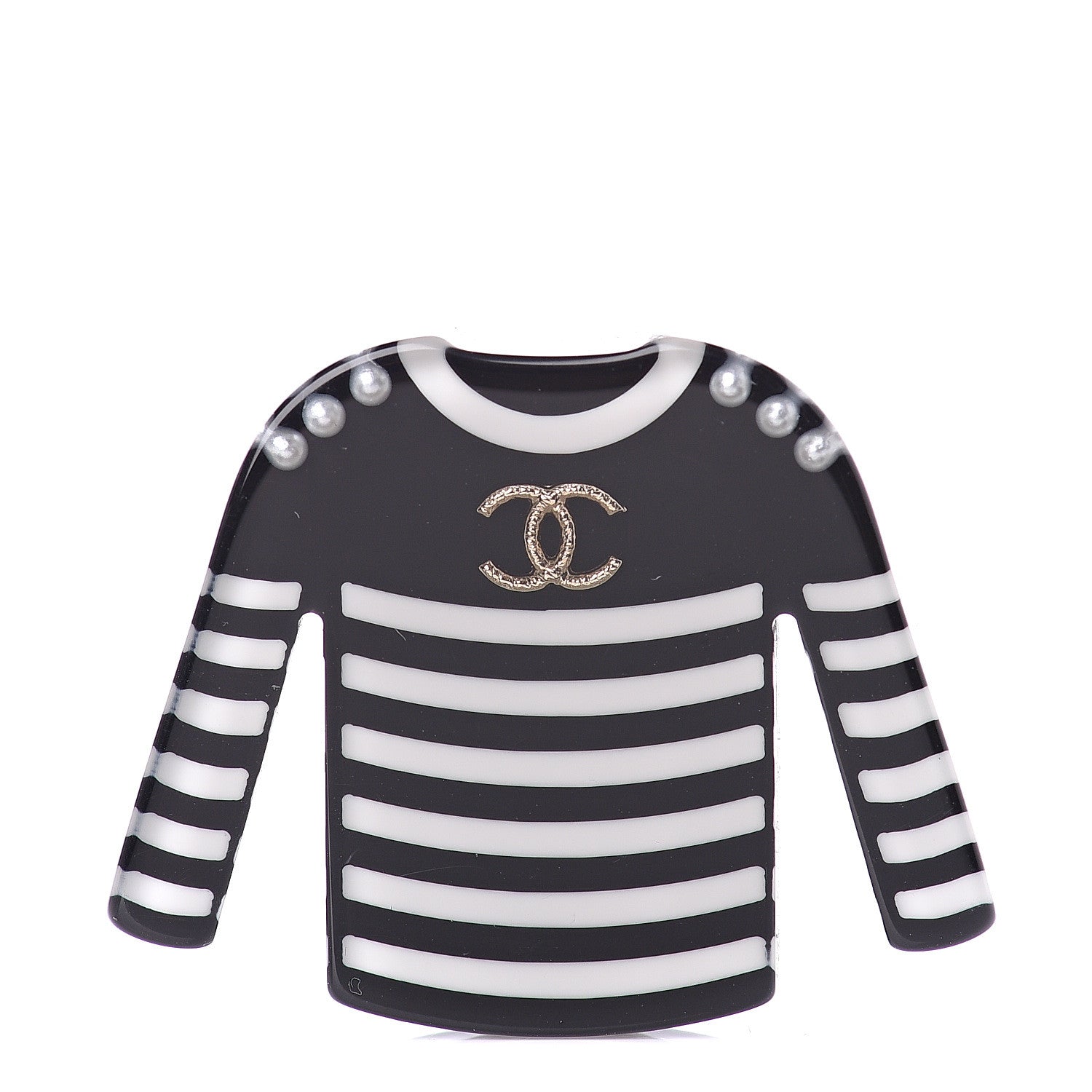Chanel Resin Sweater CC Brooch Black White 1 of 4